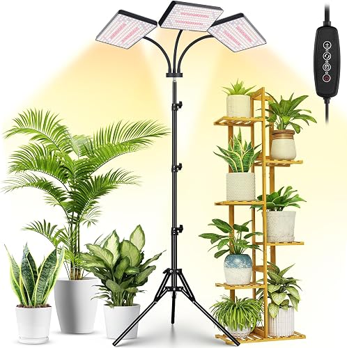 LBW Grow Lights for Indoor Plants with Stand, 642 LEDs Full Spectrum Standing Grow Light, Tall Floor Lamp with 3/6/12H Timer, 6 Brightness, 