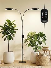 GLOWRIUM 48W LED Dual-Head Grow Light for Indoor Plants, 23.5-71" Adjustable Height, 3-Growing Full Spectrum for Tall Plant Light, 3/9/12/16